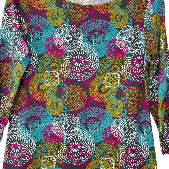 Soybu Floral Knit Athleisure Dress Multicolor 3/4 Ruched Sleeves Size Medium EUC - Picture 3 of 11